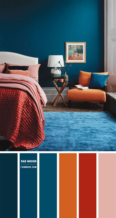 burnt orange and teal bedroom.